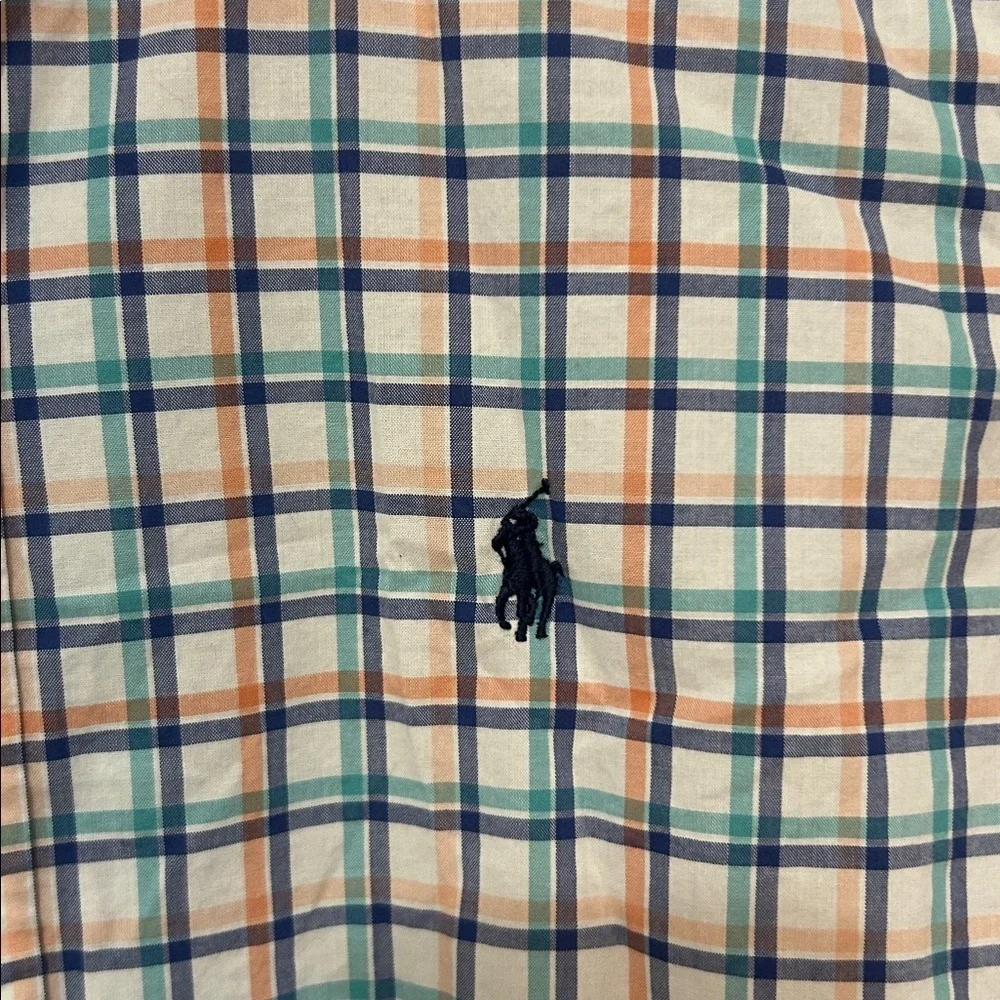 Ralph Lauren Short Sleeve Plaid Button Down Shirt size large 14–16 white blue